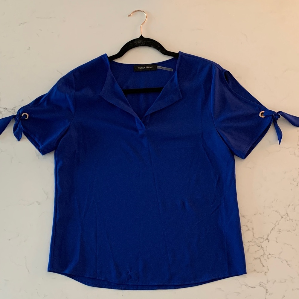 Ivanka Trump Cobalt Blue Blouse with Tie Sleeves